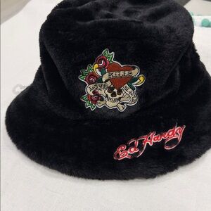 Ed Hardy Kids Black Fuzzy Bucket Hat